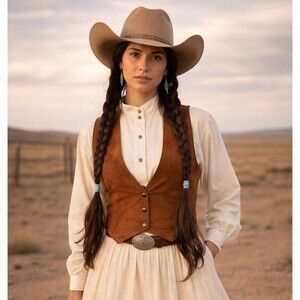 Vintage Phoenix Suede Saddle Brown Western Prairie Pioneer Vest Sz S USA Made